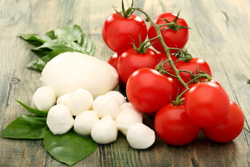 Tomato, mozzarella and basil.