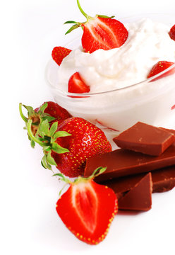 Closeup image of fresh strawberry and chocolate
