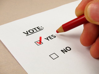 Voting 'yes' with a red pencil