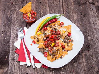 Portion of Nachos with Meat and Cheese