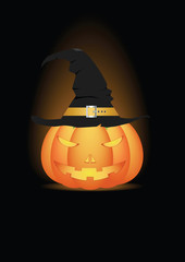 Halloween pumpkin in witch hat