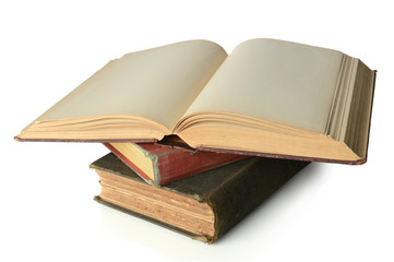 Stack of Vintage Books With Blank Open On Top