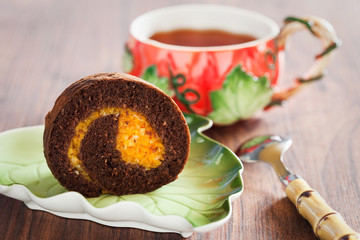 Chocolate swiss roll slices