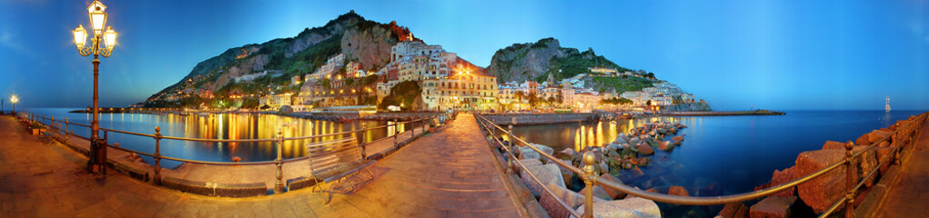 Amalfi a 360 gradi, notturno - obrazy, fototapety, plakaty