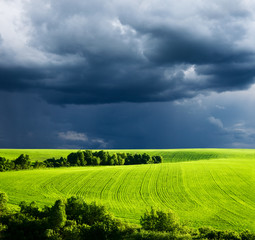 beautiful spring landscape and cloudy sky