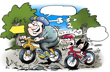 Bicycle exercisers on workout in the woods