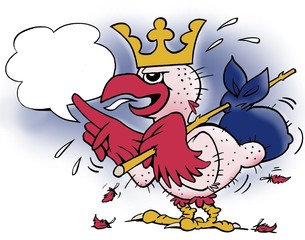 A bald bird with a crown on his head