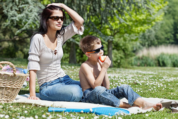 Little boy with his mom at picnic