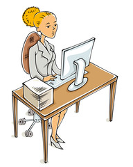 Young business woman working on computer.