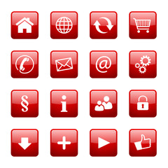 Button Icon Set Quadratisch Rot