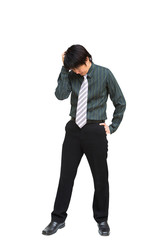 Young business man holding his head in pain against