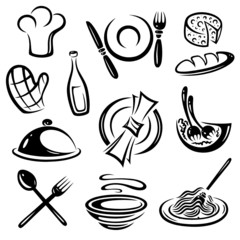 Koch, kochen, Restaurant, Essen, vector set