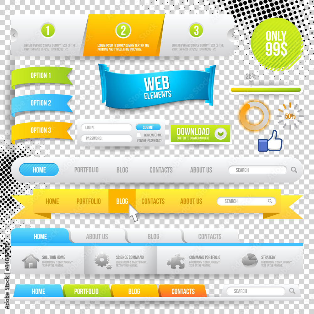 Poster vector web elements, buttons and labels