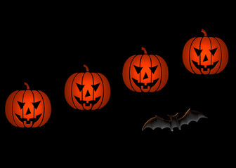 Halloween pumpkins and bat