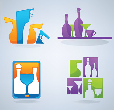 collection of wine, glass and cocktail symbols and signs