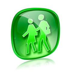 people icon green glass, isolated on white background