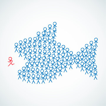 Konzept, Strichm&auml;nnchen, Gruppe, Fisch, Mainstream