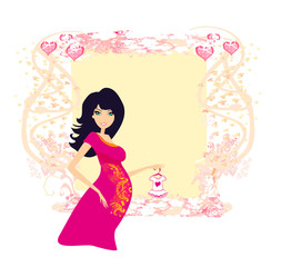 Beautiful pregnant woman on shopping for her new baby Vector