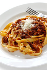 tagliatelle with ragu bolognese sauce, italian pasta cuisine