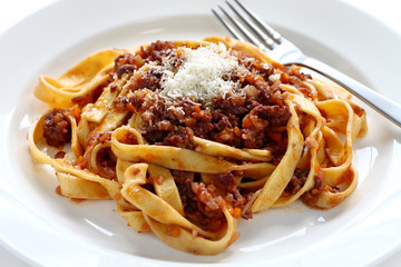tagliatelle with ragu bolognese sauce, italian pasta cuisine