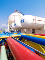 Pipelines and gas tanks in industrial park