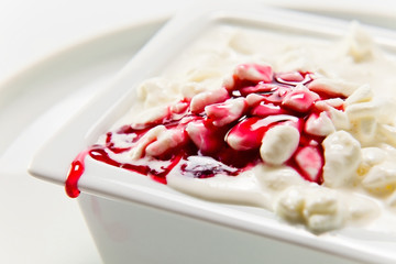 Cottage cheese with cherry jam