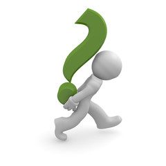 3d man with a green question mark