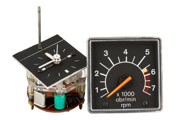 Automobile clock and tachometer
