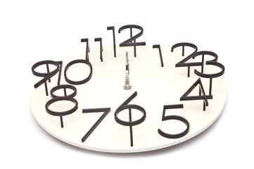 Top area of a wall clock showing 12 am pm