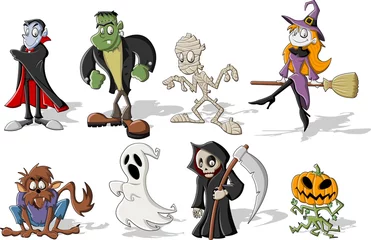 Foto auf Glas Klassische Halloween-Monstercharaktere der lustigen Karikatur © denis_pc