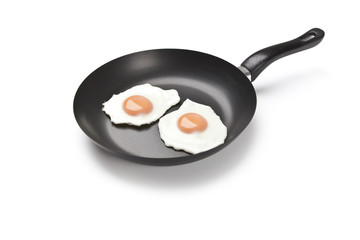 Two fried eggs in a pan