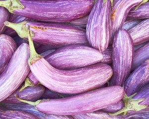 fresh organic eggplants closeup, natural background