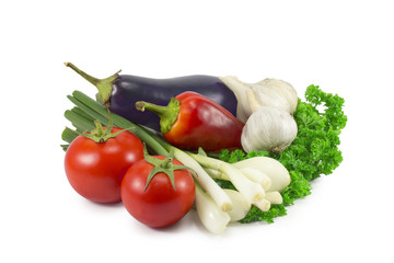 spring onion, tomato, garlic;  peppers, eggplant, parsley