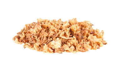 Fried onions on a white background