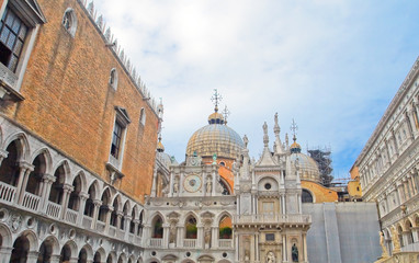 Naklejka premium The houses on the main square in Venice.