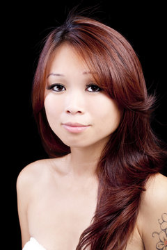 Portrait Young Asian American Woman Black Background