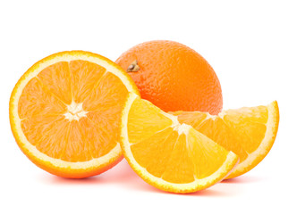 Whole orange fruit and his segments or cantles