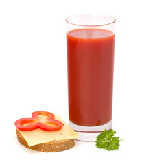 tomato juice glass and sandwich