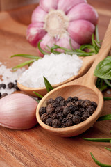 Fresh herbs and salt spoon