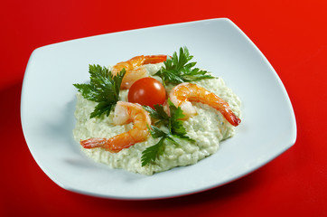 Delicious italian risotto with shrimps