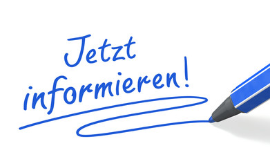 Stift- & Schriftserie: Jetzt informieren! blau