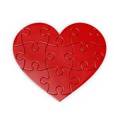 puzzle rompecabezas de un corazón aislado con trazado de recorte