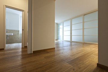 interior empty house with wooden floor, passage