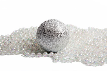 Christmas decorations with big silver ball and white beads