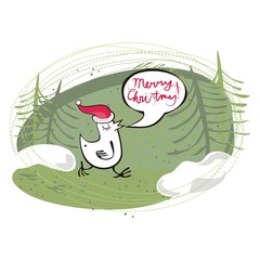 ptaszek na zielonym tle życzy wesołych świąt © demonique