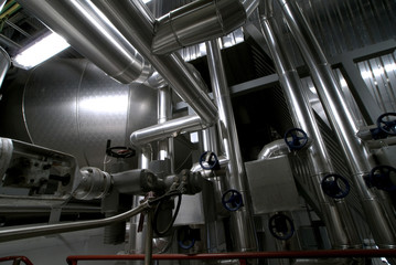 Industrial zone, Steel pipelines and cables in blue tones