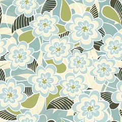 retro kwiaty w turkusie i zieleni © demonique