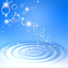 シャボン玉と水面