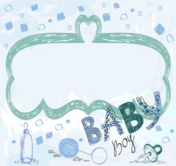 Cute hand drawn  frame with baby elements.