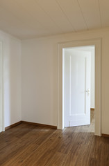 interior empty house with wooden floor, door open
